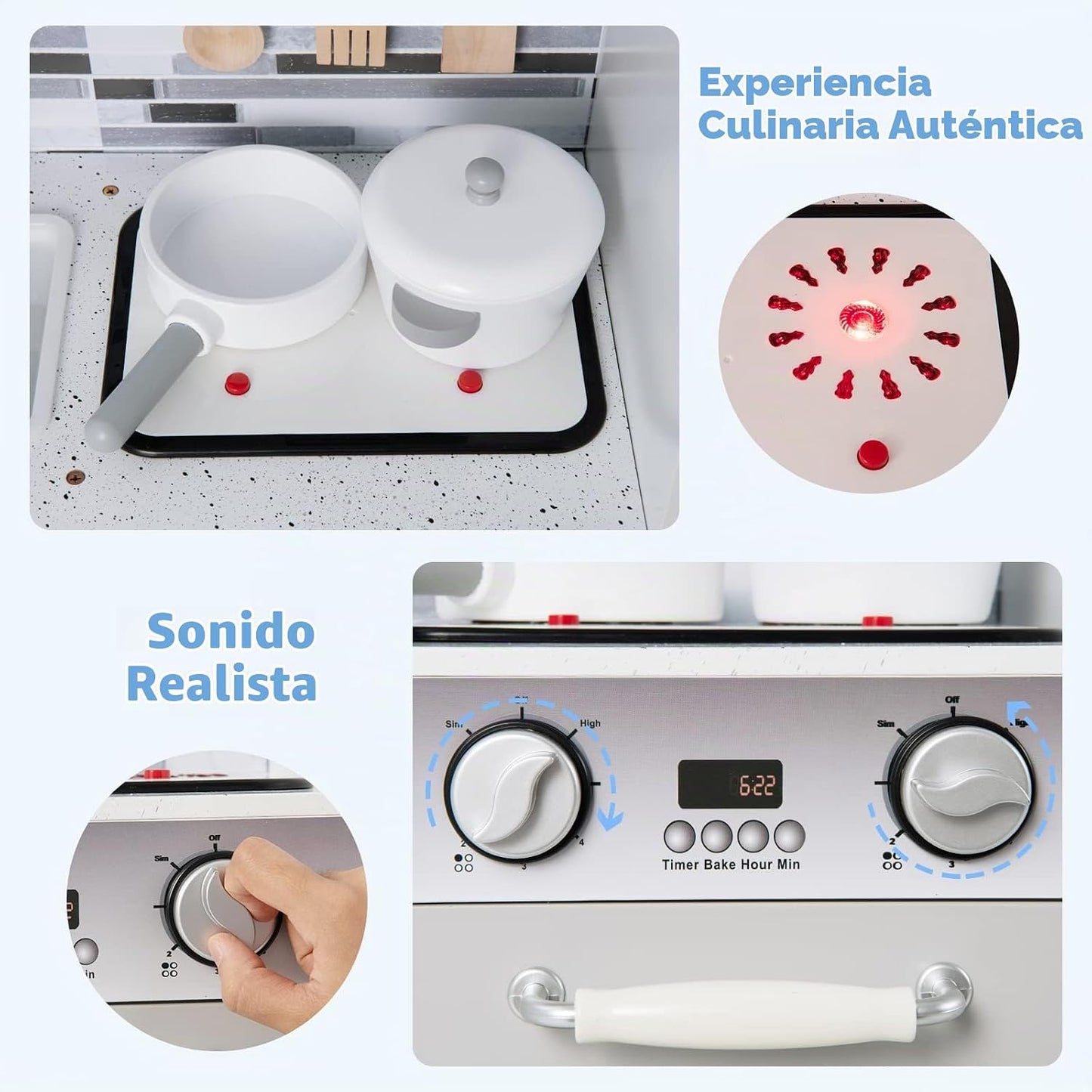 INFANS Juego de cocina para niños, juego de cocina de madera con lu...