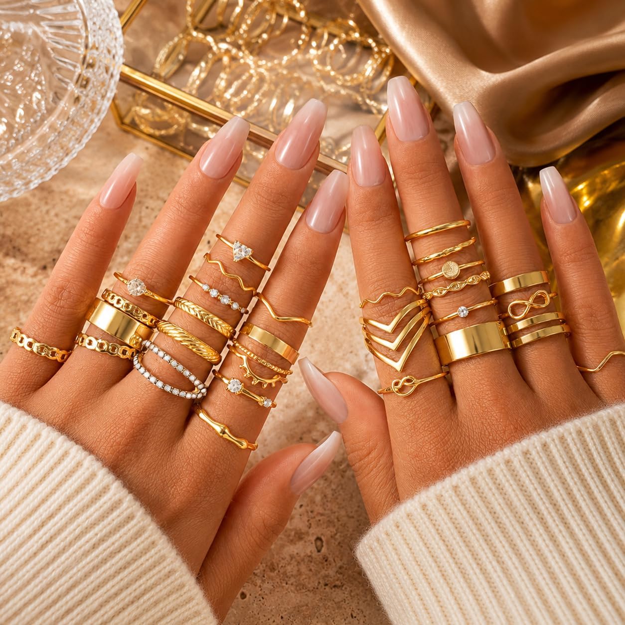 KISS WIFE Anillos apilables de oro para mujer, delicado juego de an...