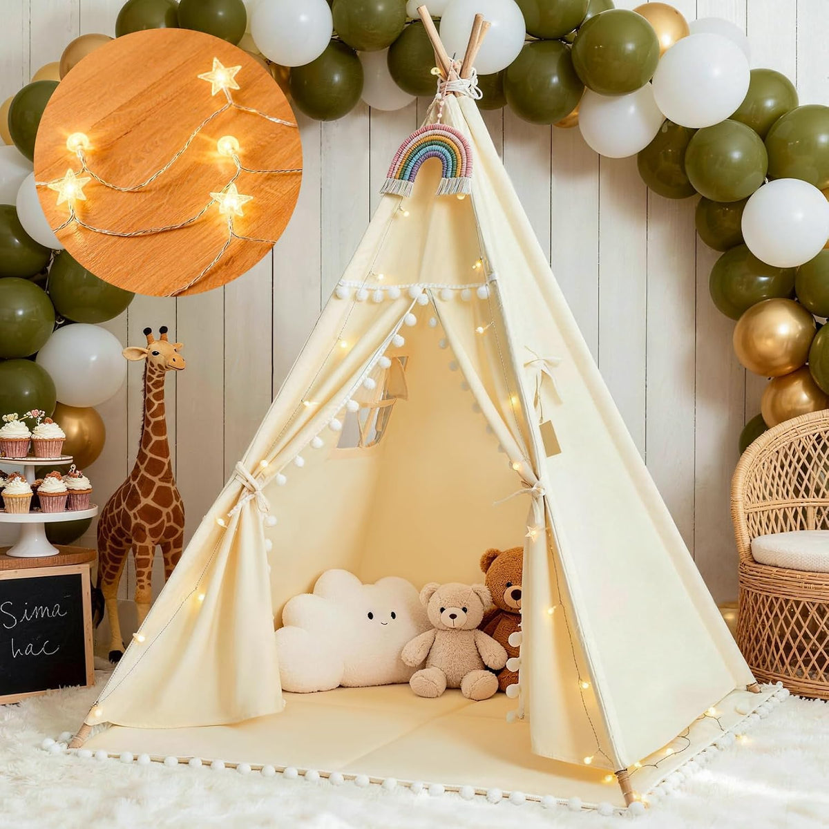 HalloDeer - Tienda de campaña tipi para niños con alfombrilla acolc...