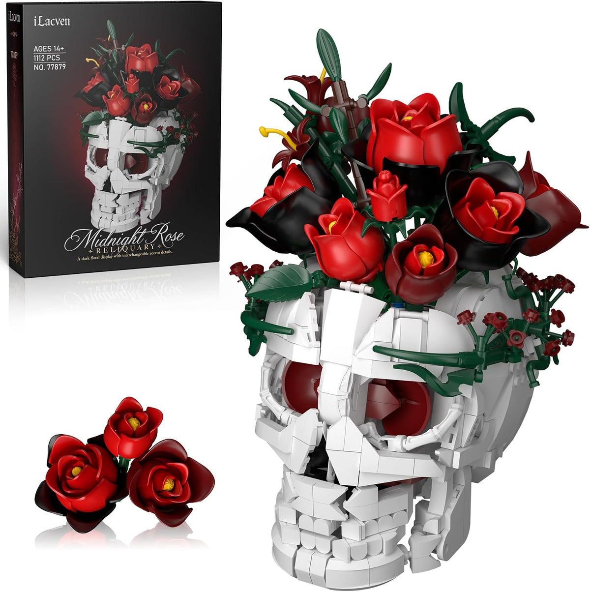 Juego de construcción de ramo de flores de calavera y rosas, decora...