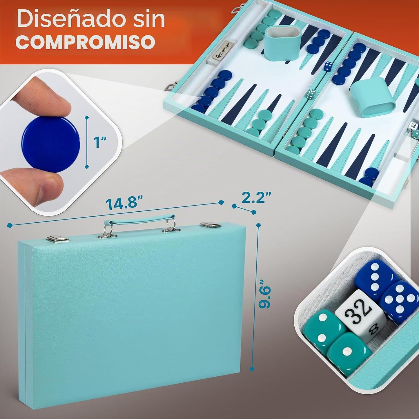 Juego de backgammon grande turquesa para adultos, juego de mesa clá...