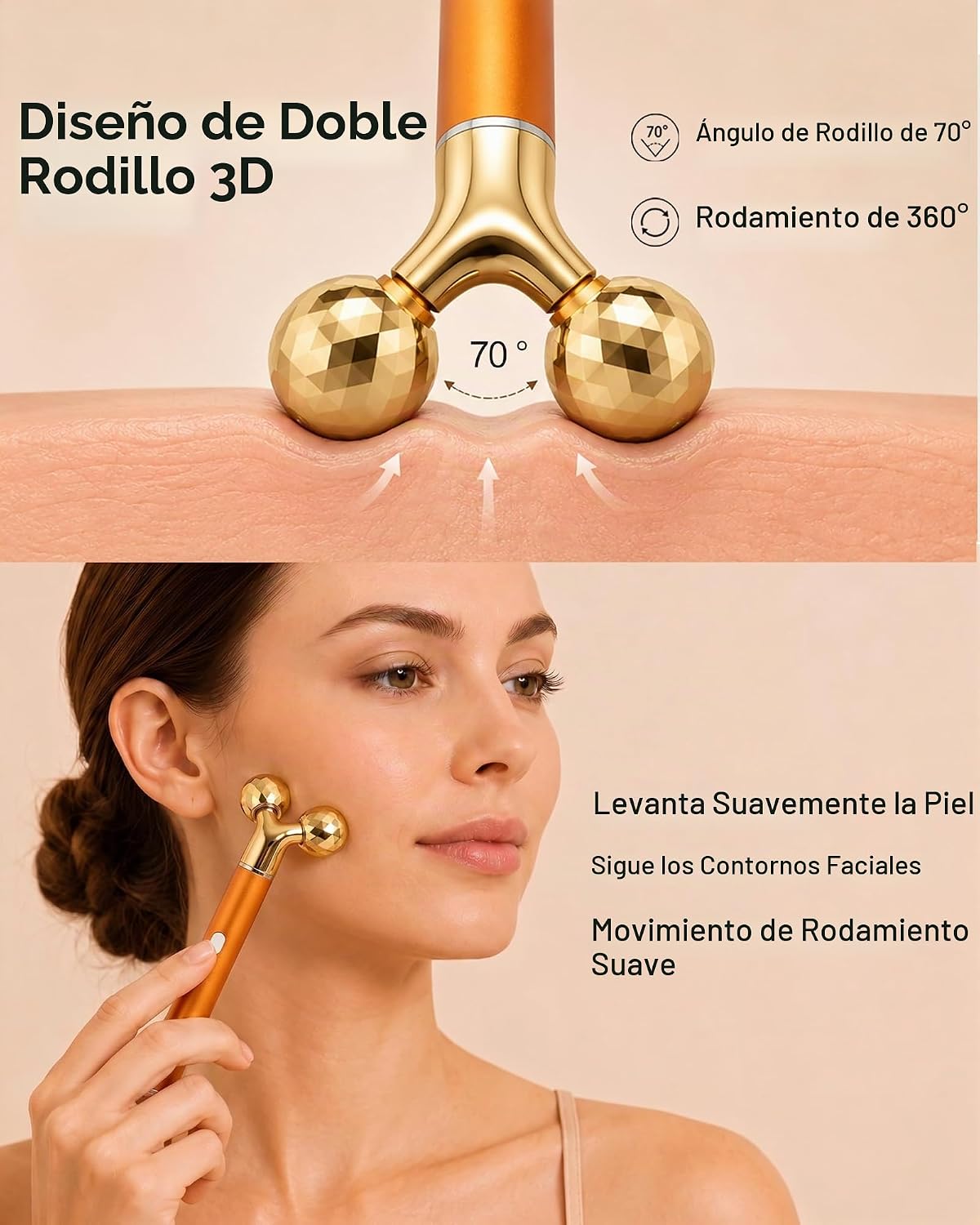 Amirce Rodillo masajeador facial recargable, masajeador facial con...