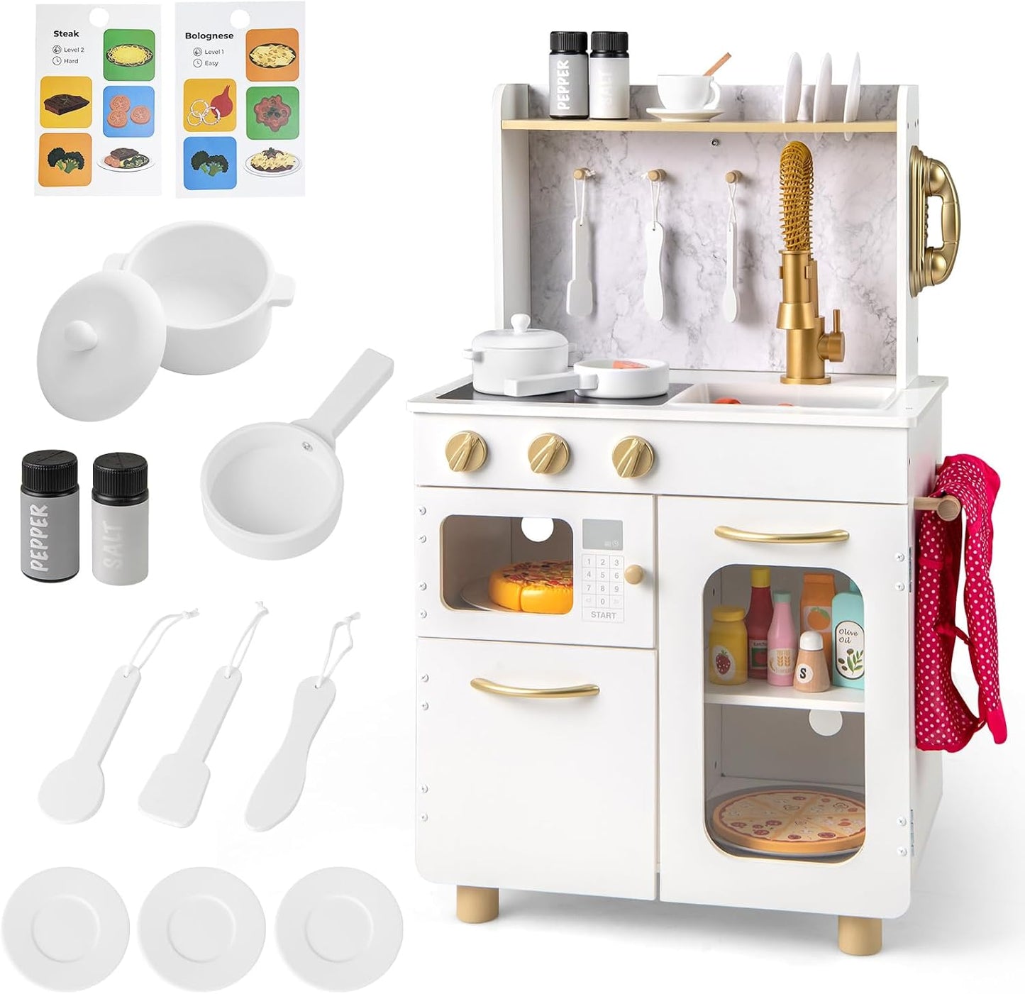 INFANS Juego de cocina para niños, juego de cocina de madera para n...