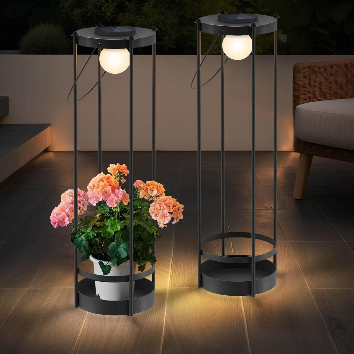 Lapsnail Lámpara de pie solar para exteriores con soporte para plan...