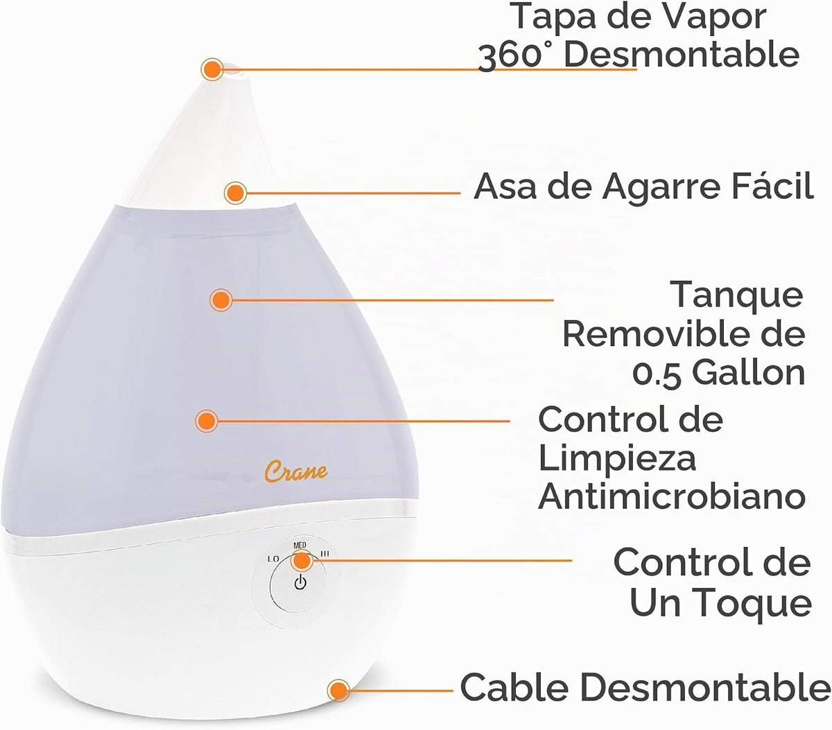 Crane Humidificador ultrasónico de neblina fría , Blanco, TV209644,...
