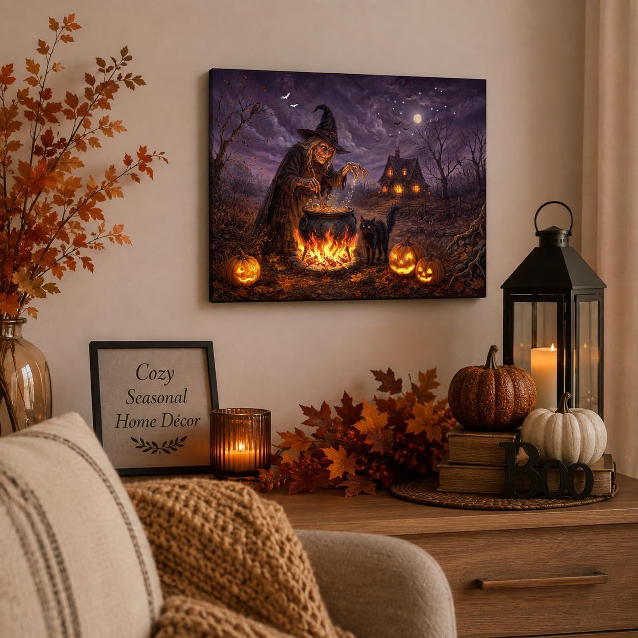 Artiluxy Lienzo iluminado de Halloween, caldero de bruja, 20.0 x 15...