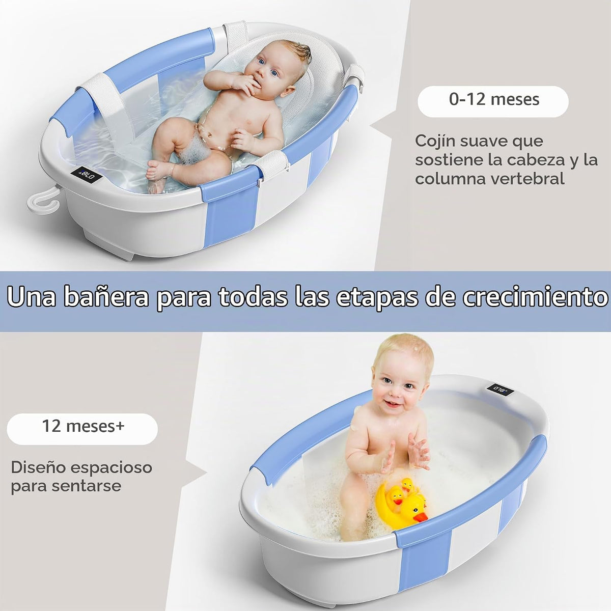 Bañera plegable para recién nacidos a niños pequeños de 0 a 36 mese...