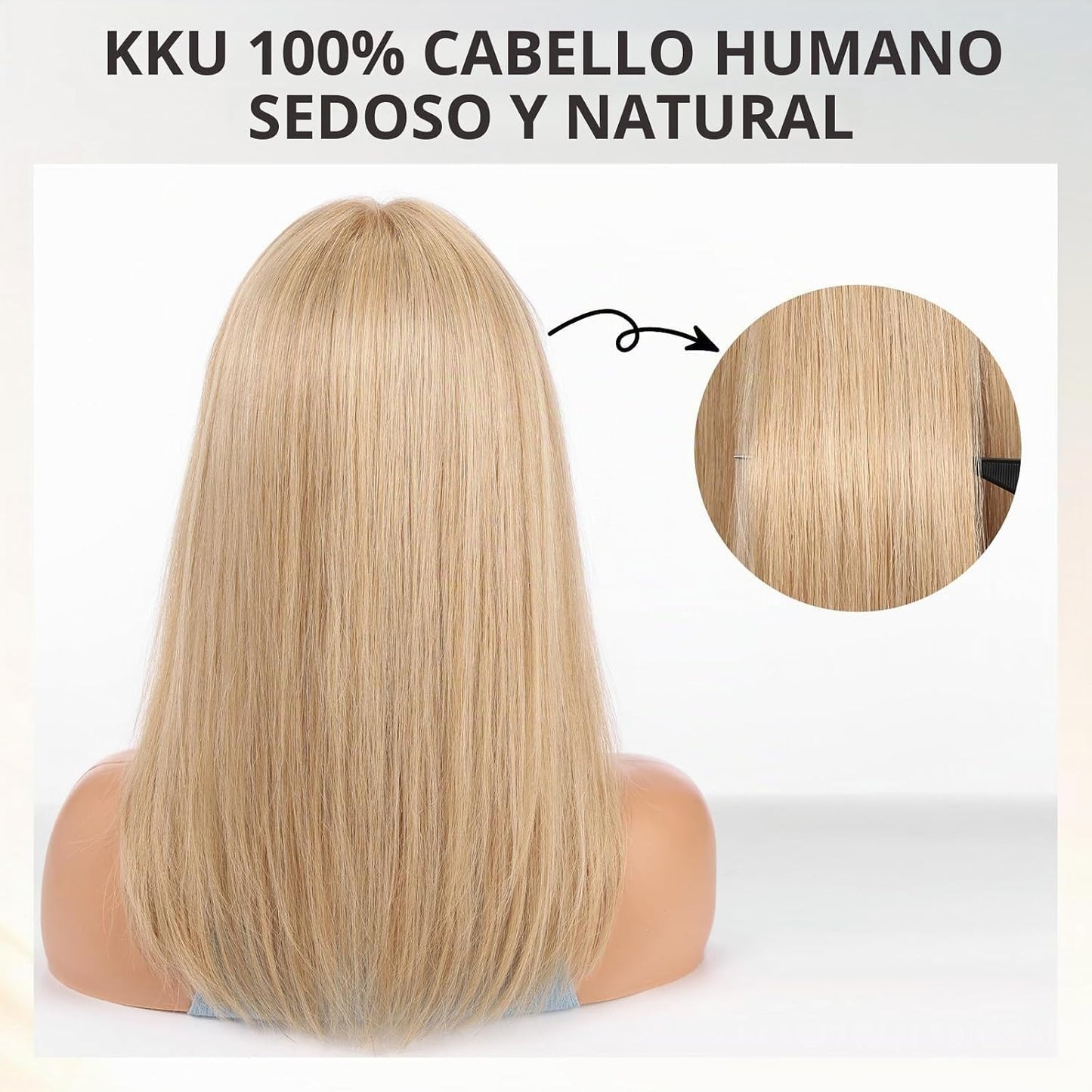 Wear but free KKU Peluca de cabello humano rubio de 16 pulgadas, pe...