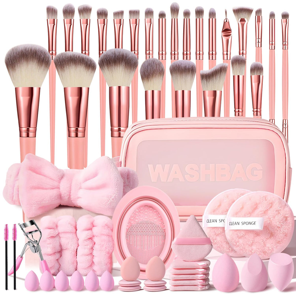 KUORYZAL Set de brochas de maquillaje rosa profesional de 56 piezas...