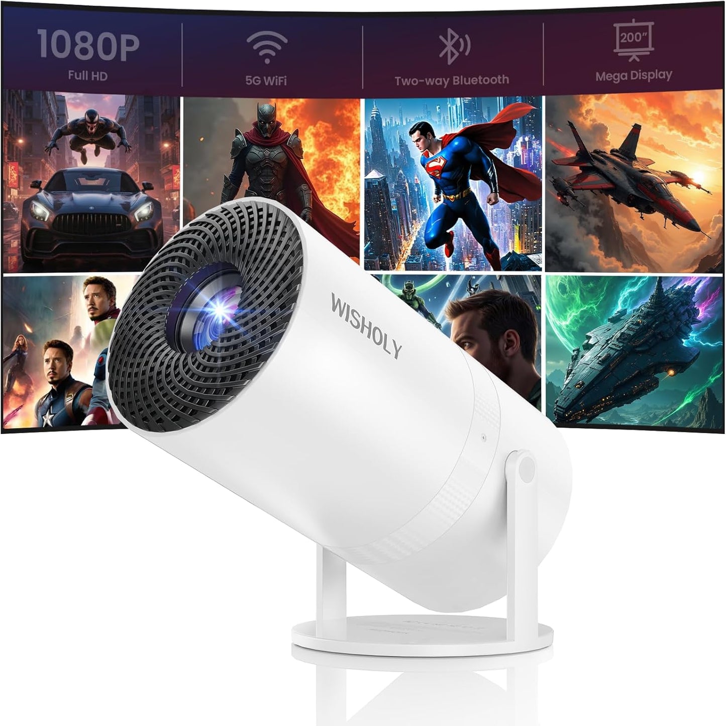 WISHOLY Mini proyector con WiFi y Bluetooth, proyector de películas...