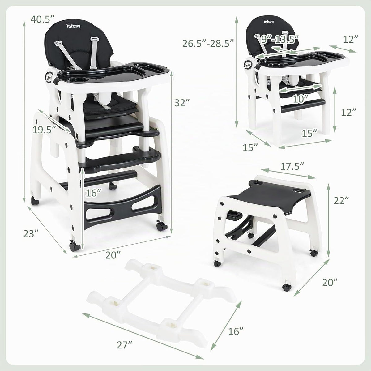 INFANS Silla alta 5 en 1 para bebé, juego de sillas convertibles pa...