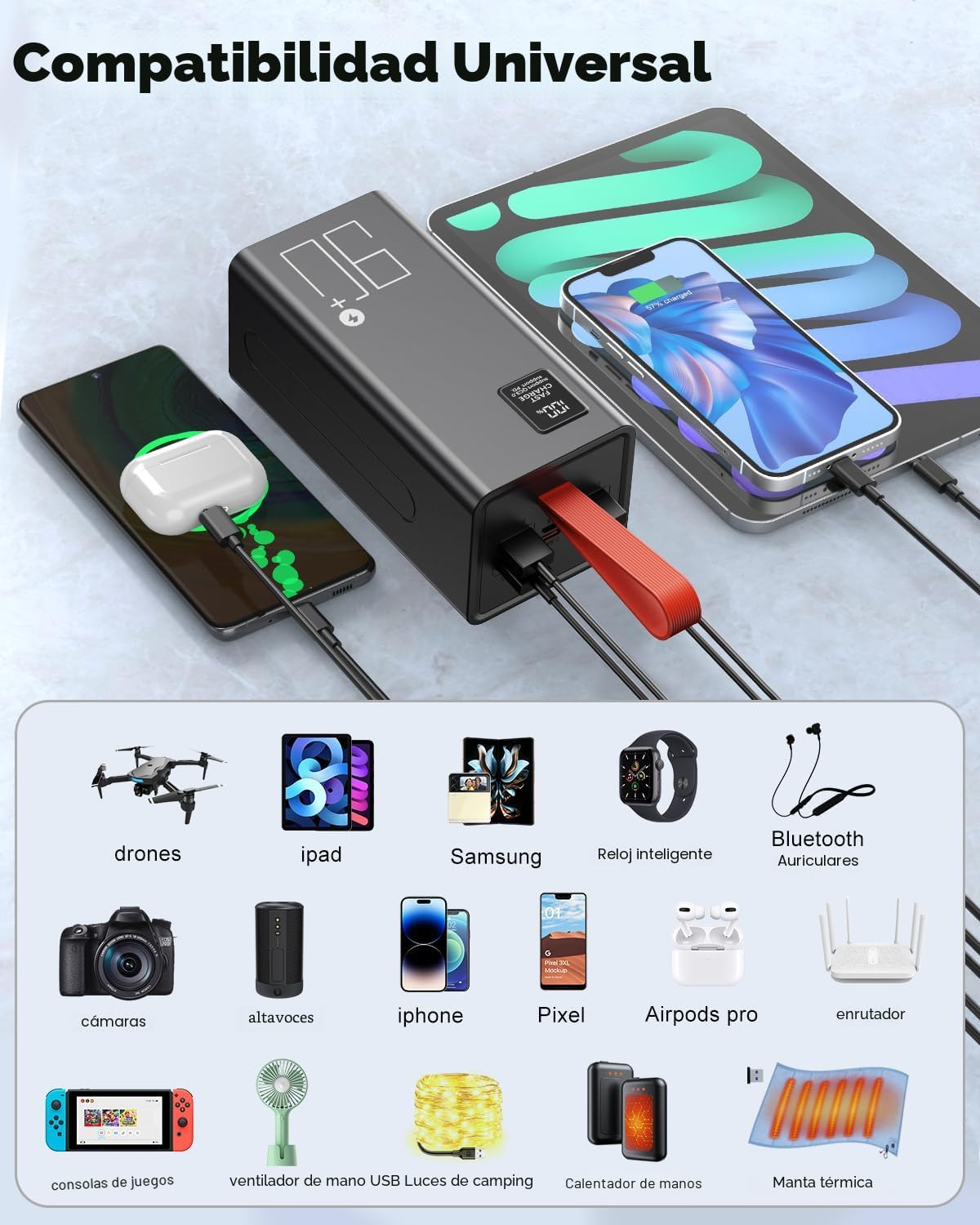 Banco de energía de alta capacidad de 90000 mAh, cargador portátil...