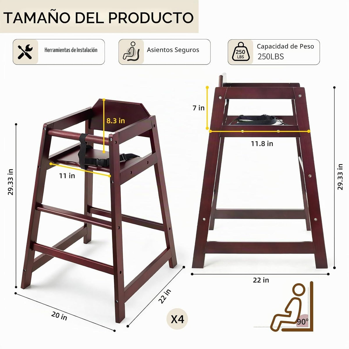 Neoflavie Sillas altas de madera para bebés y niños pequeños, silla...