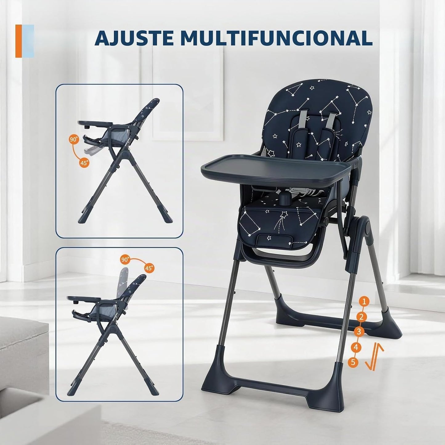 Silla alta para bebé, sillas de alimentación plegables para bebés y...