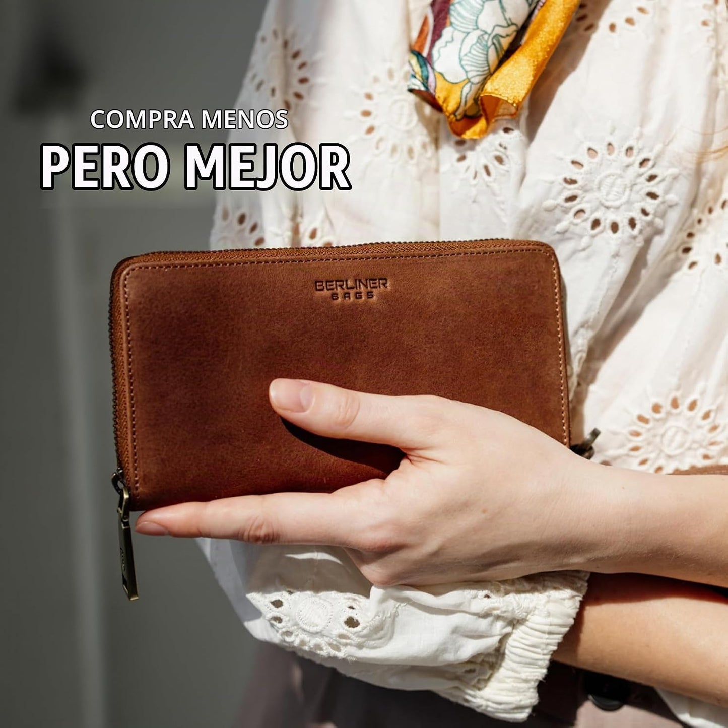 BERLINER BAGS Cartera Lyon de piel auténtica de alta calidad, con b...