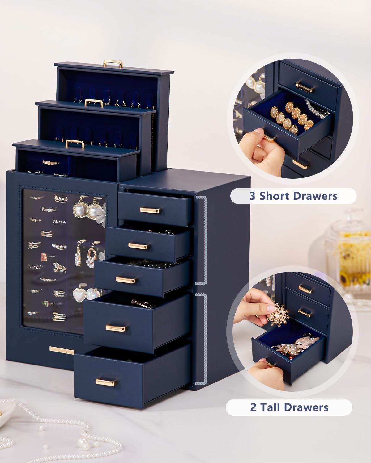 Homde - Gran joyero\/organizador\/caja con ventana de vidrio, cajon...