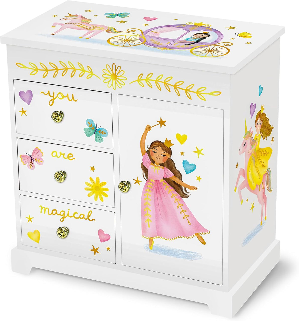 Giggle &amp; Honey Joyero musical de princesa para niñas, caja de m...
