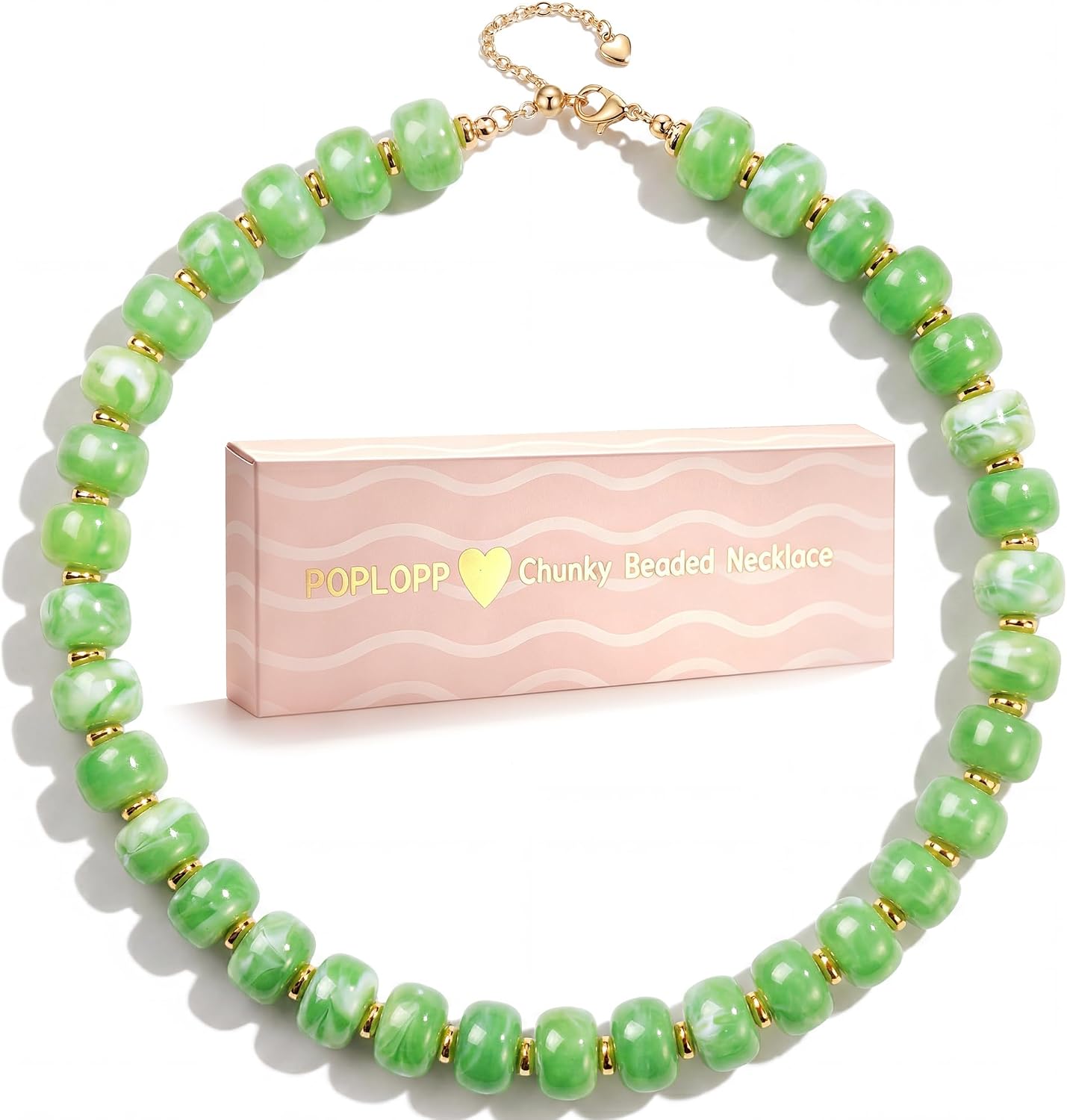 POPLOPP Collares de cuentas gruesas para mujer, gargantilla de cuen...