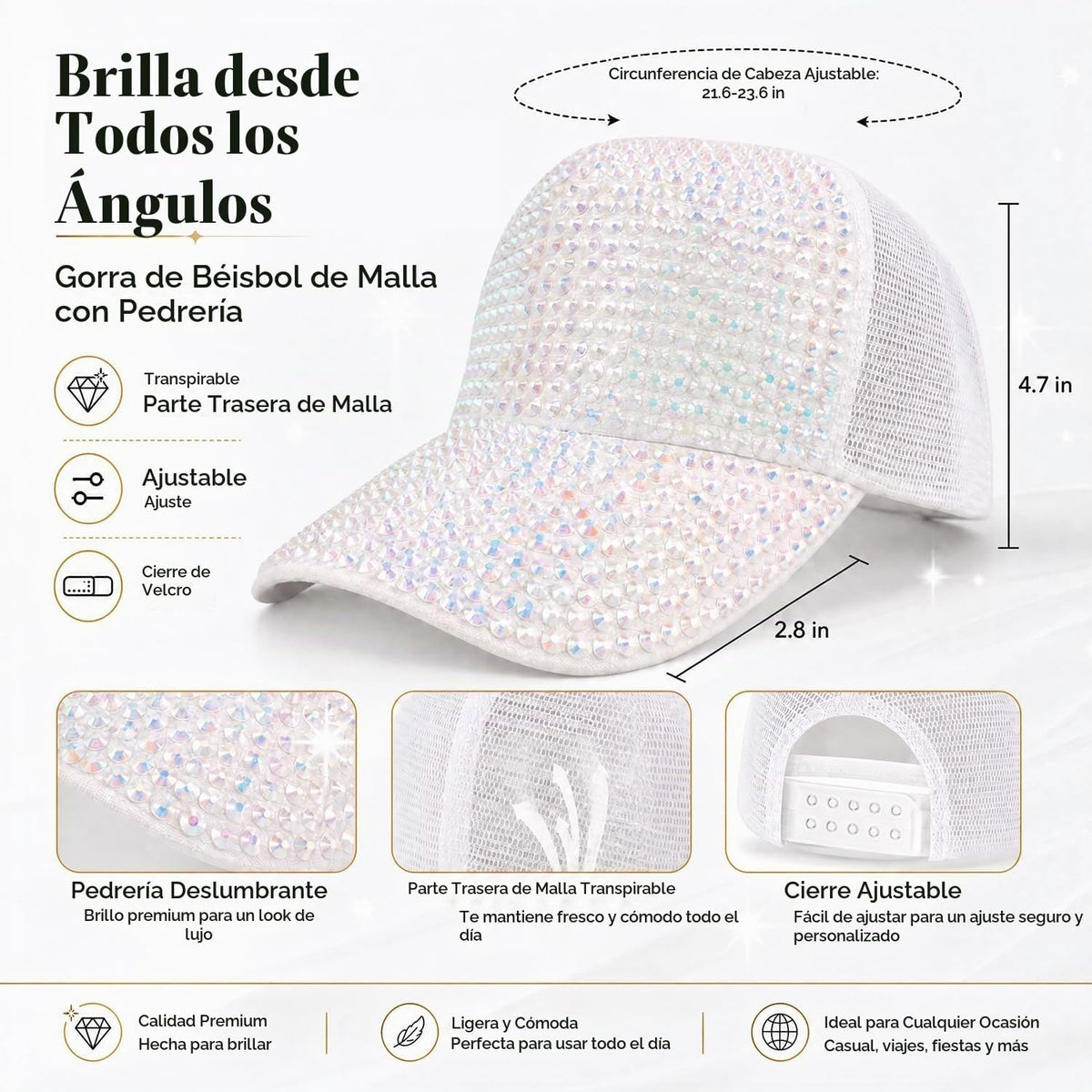 Gorra de béisbol ajustable con diamantes de imitación brillantes pa...