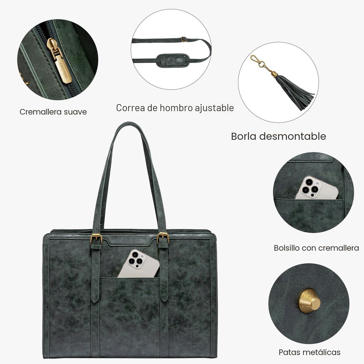 LOVEVOOK Bolsa para laptop para mujer, de piel vintage, de 15.6 pul...