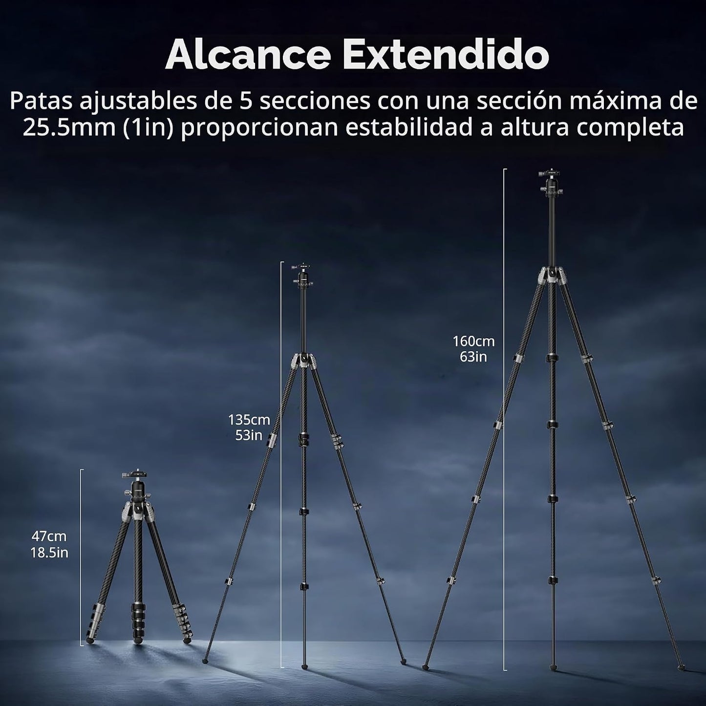 SmallRig Trípode de cámara de fibra de carbono de 160cm\/62.6'&...