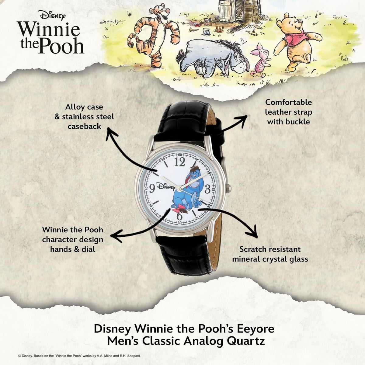 Disney Winnie The Pooh Reloj para hombre, con esfera clásica de per...