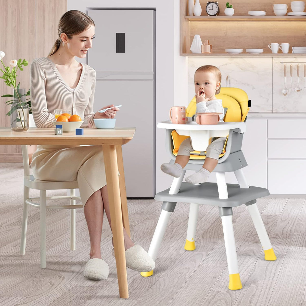 HONEY JOY Silla alta 8 en 1 para bebé, silla alta convertible para...