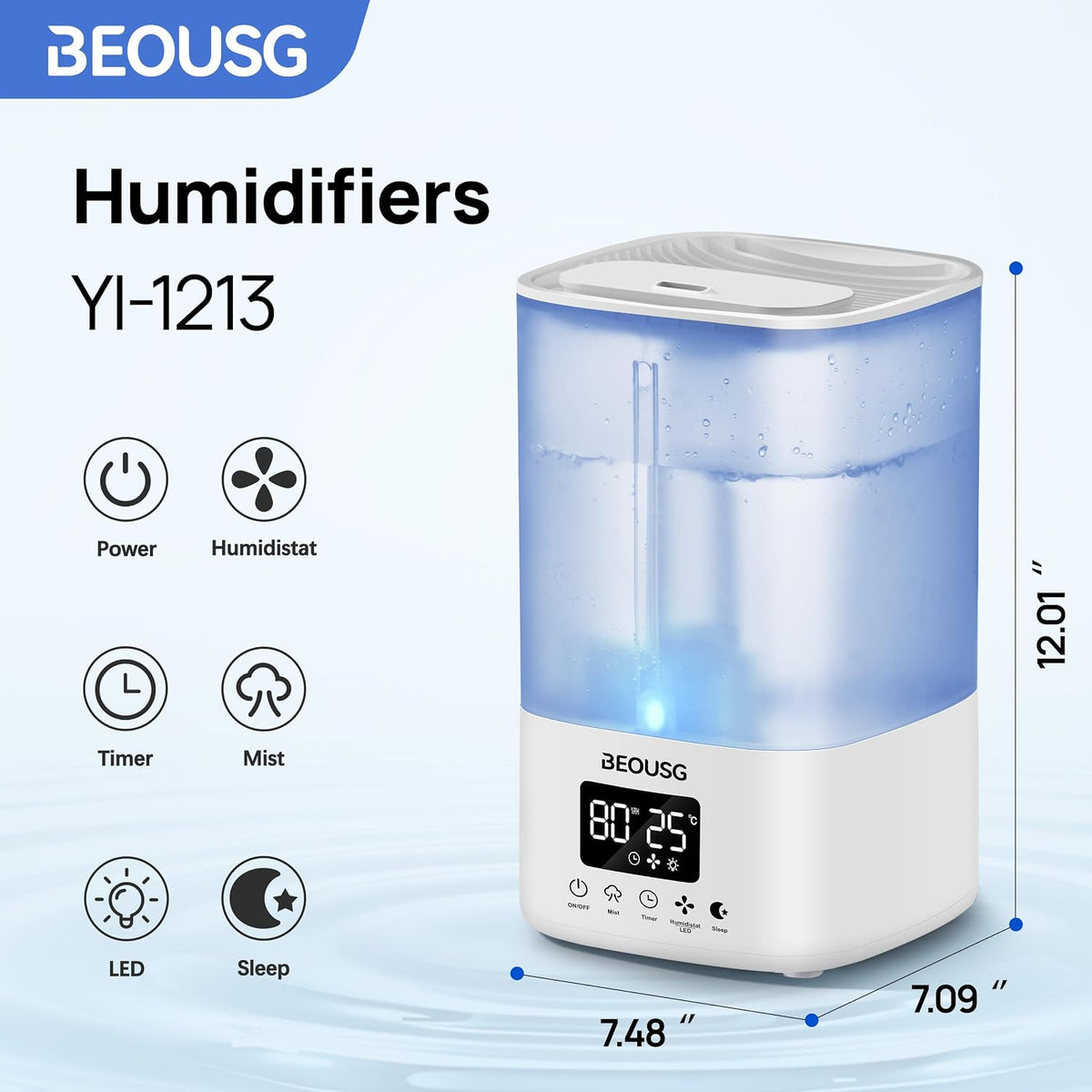 BEOUSG Humidificador ultrasónico de llenado superior de 5L, humidif...