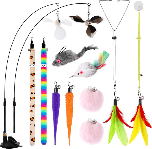 Soarer Juguetes de plumas interactivos para gatos 4 en 1, 12 piezas...