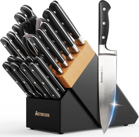 Astercook Juego de cuchillos de cocina de espiga completa con bloqu...