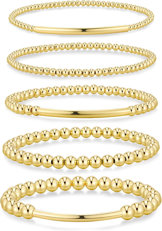 Yoosteel Juego de pulseras de cuentas de oro para mujeres, adolesce...