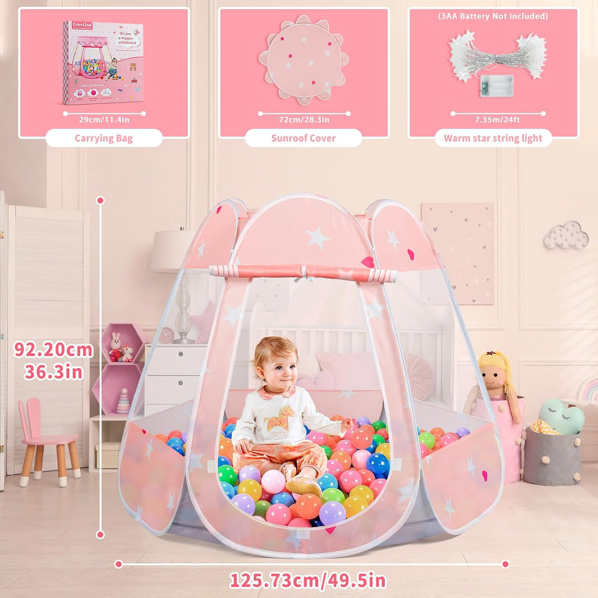 Crayline - Tienda de campaña desplegable de princesa con luz de est...