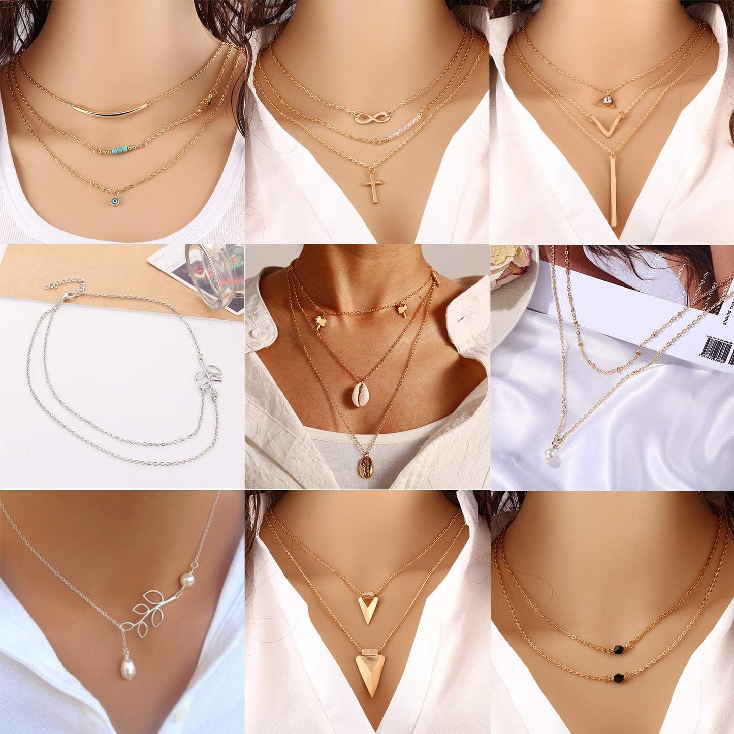 AROIC - Juego de 20 collares con colgante con 14 piezas de oro, 6 p...