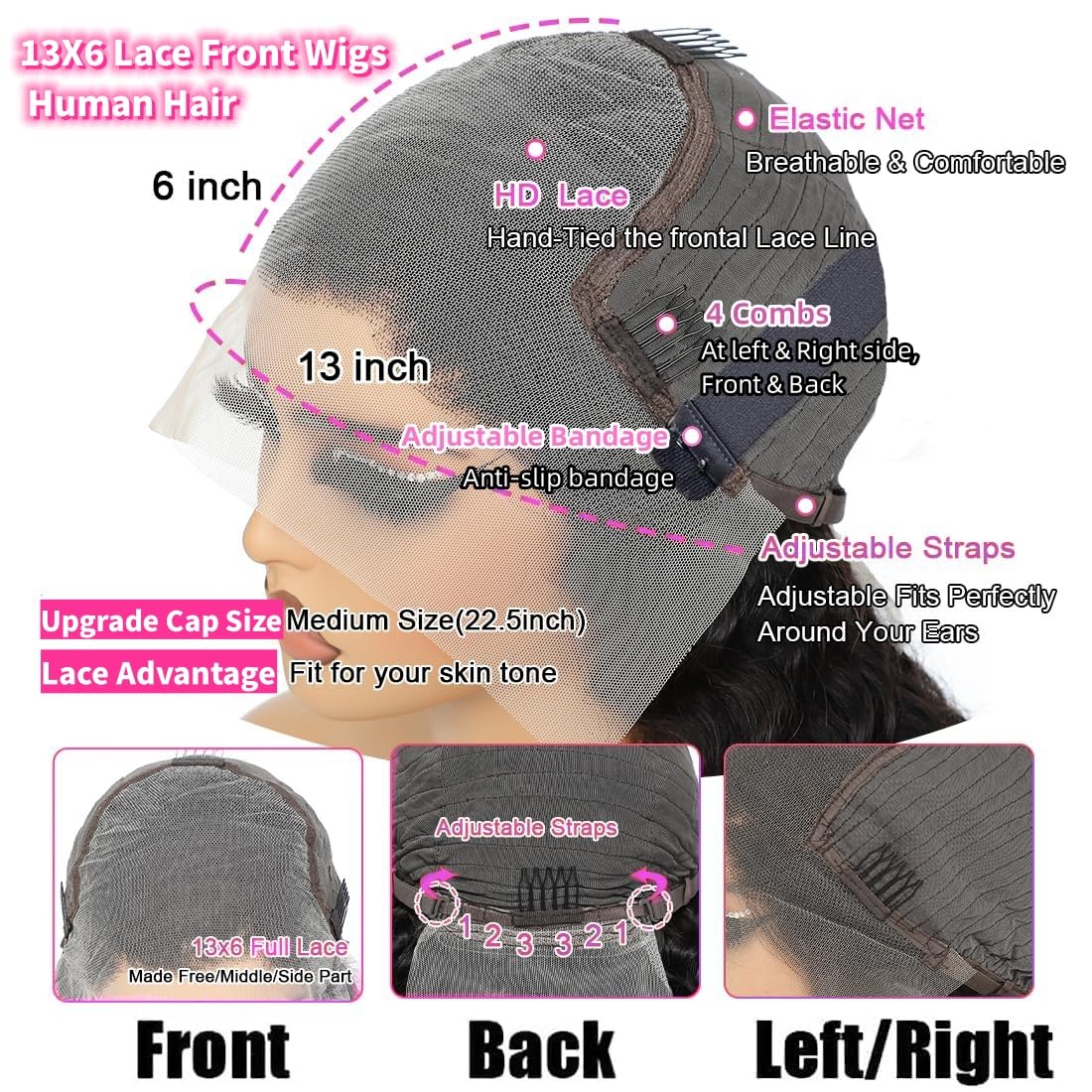 JTMMP Pelucas de cabello humano ondulado profundo con encaje fronta...