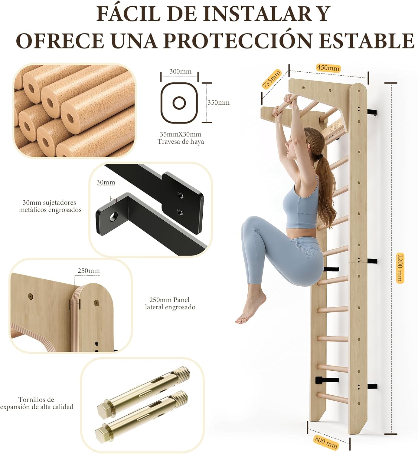 RokePro Escalera sueca de gimnasia multifunción, barra de gimnasia...