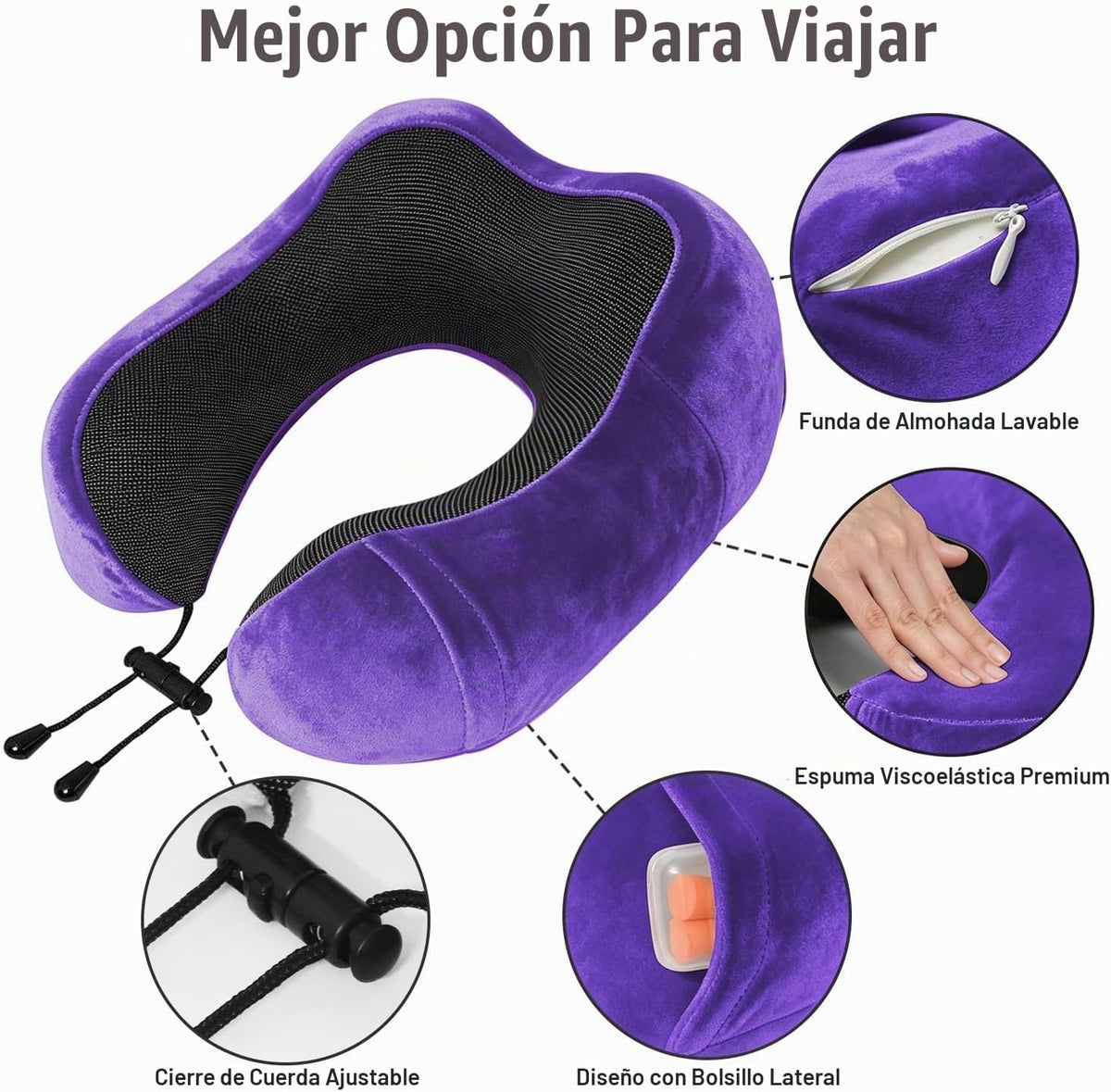 Elvodosia Almohada de viaje, almohada de cuello de espuma viscoelás...