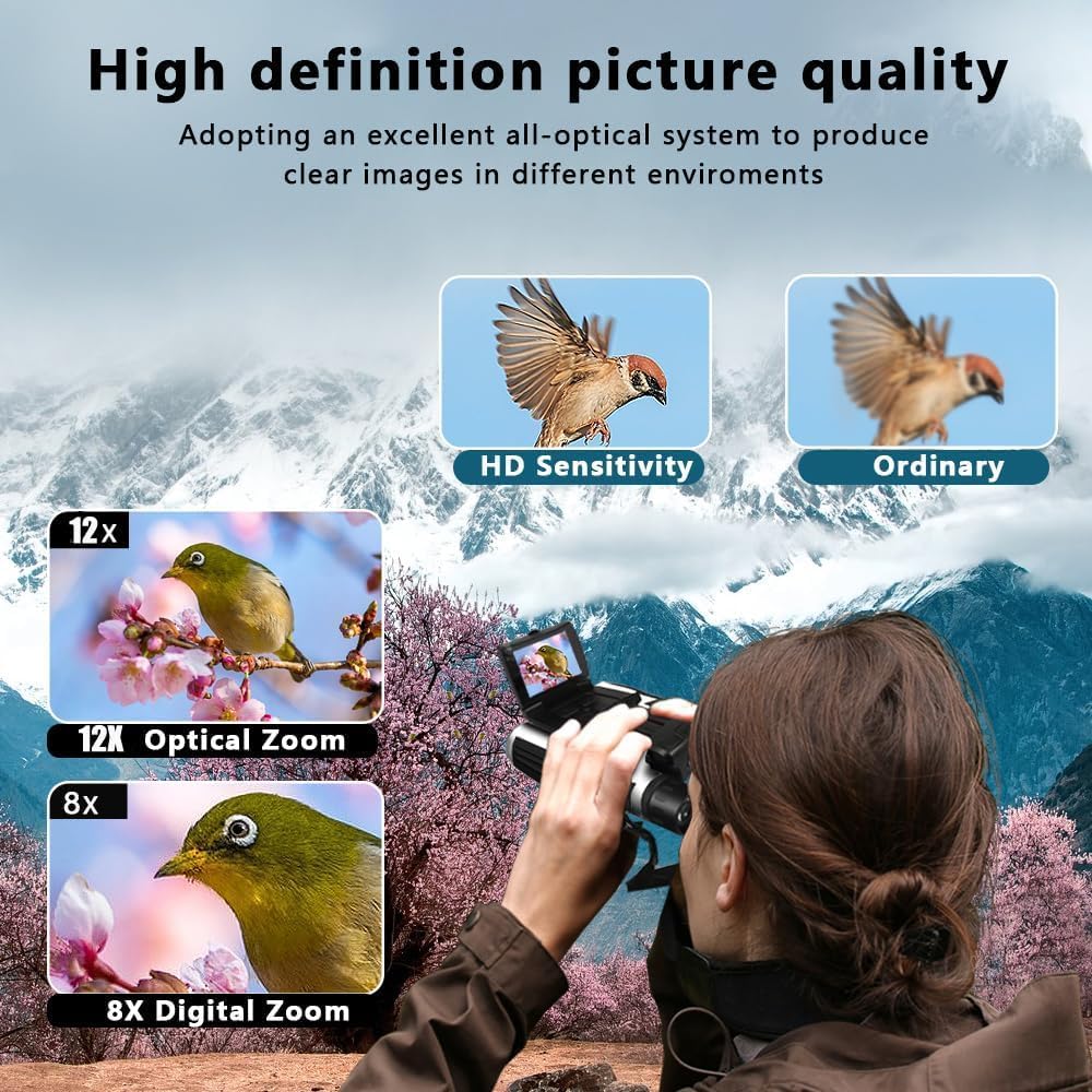 Prismáticos digitales LCD de 2.4 pulgadas con cámara para adultos,...