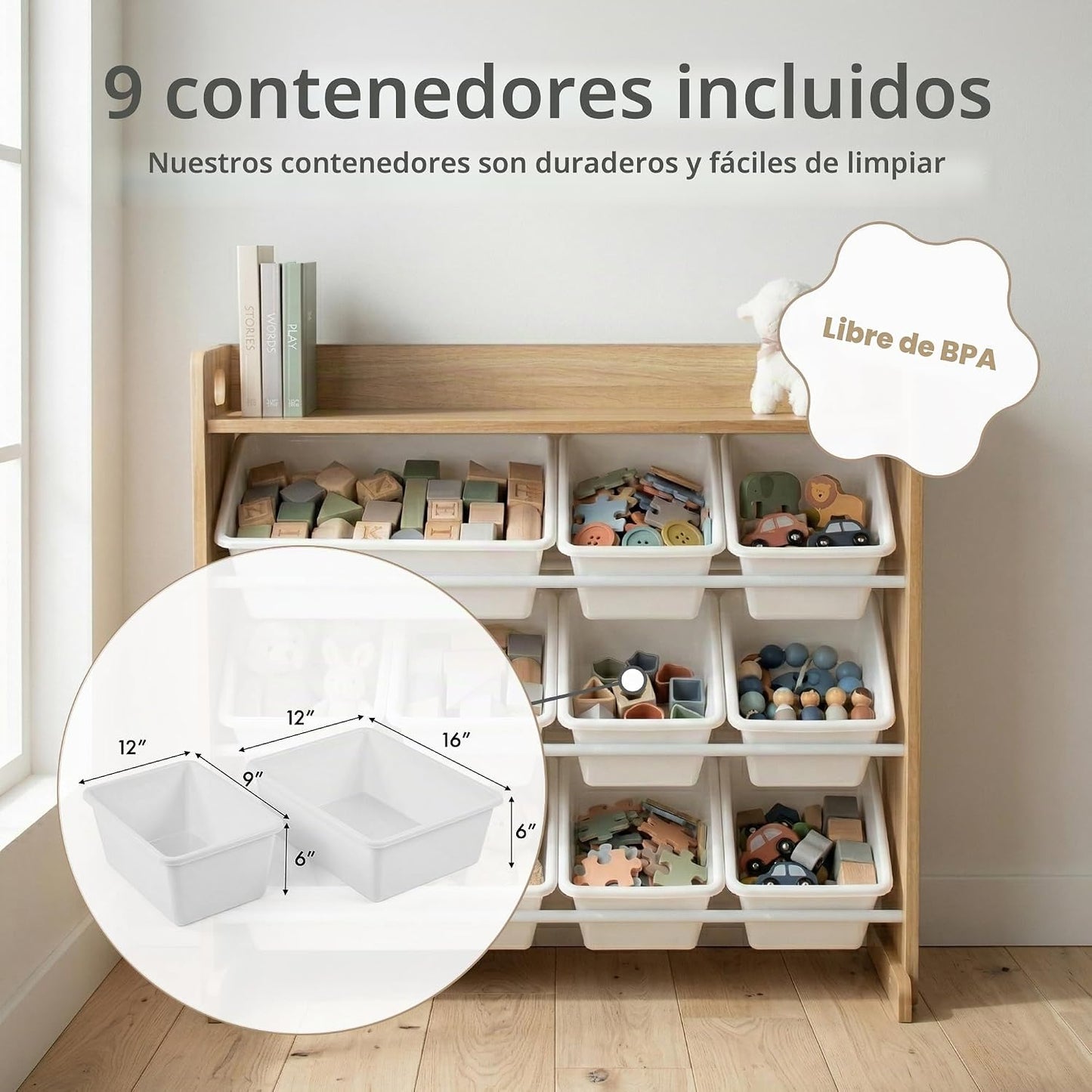 Humble Crew Organizador de juguetes para niños con estante de exhib...