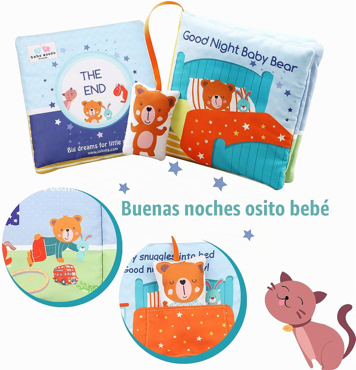 Bebe Mondo Juguete de oso de peluche con espejo, libro suave para b...