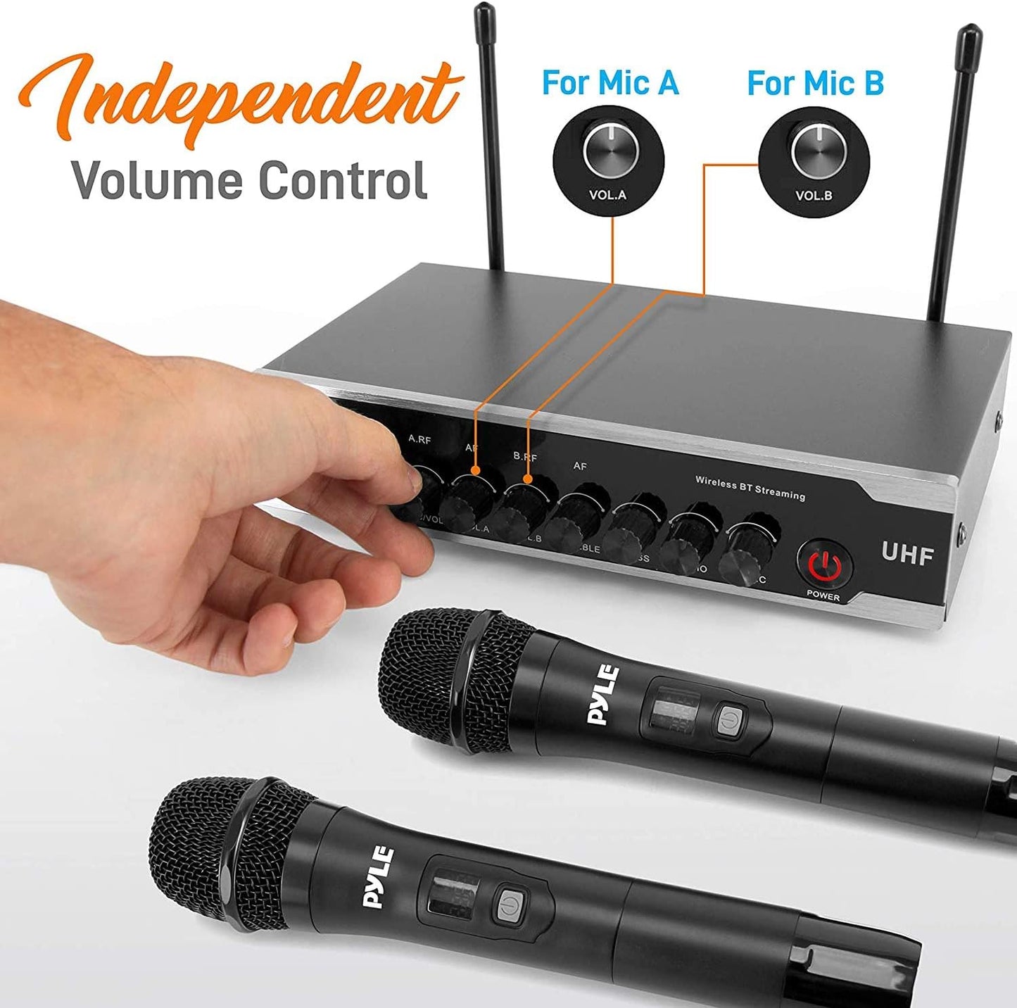 Pyle Sistema de micrófono inalámbrico Uhf portátil, juego de micróf...