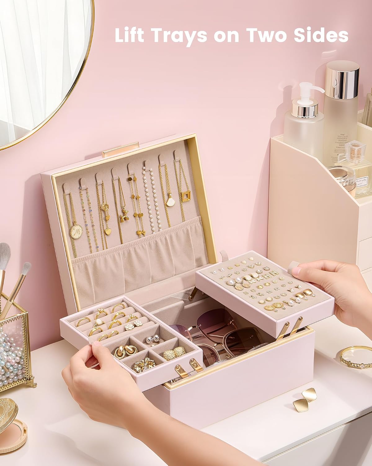 Lolalet - Joyero para mujeres y niñas, organizador de joyas de 2 ca...