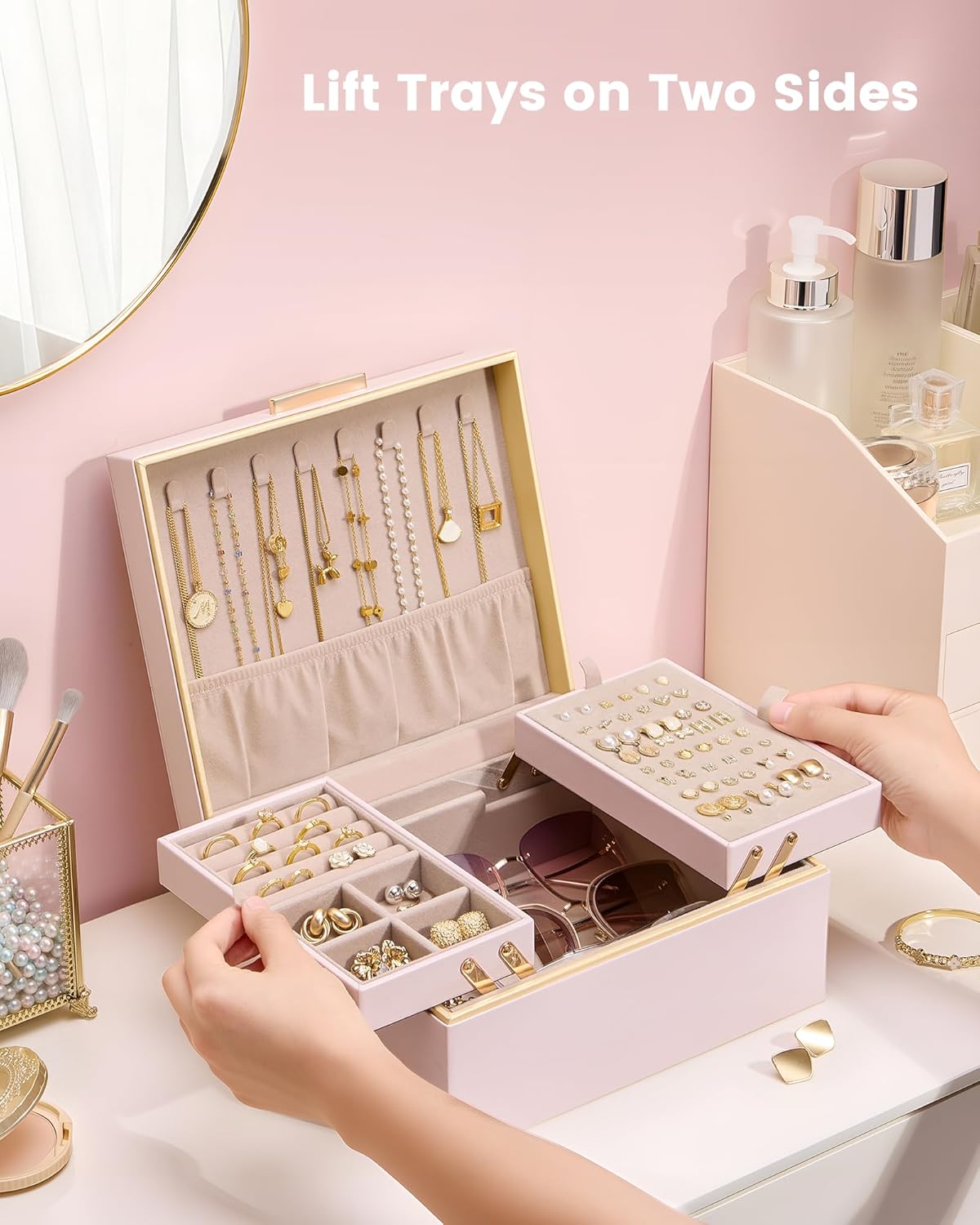 Lolalet - Joyero para mujeres y niñas, organizador de joyas de 2 ca...