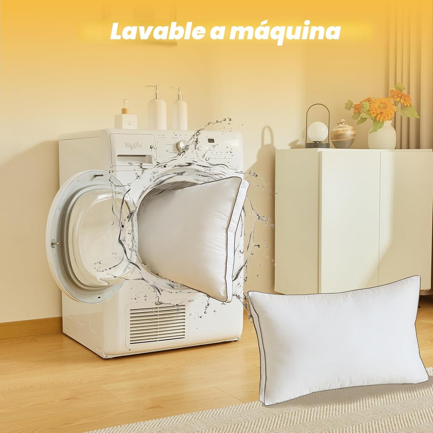 Almohadas de fibra de plumón de ganso, almohadas con fuelle tamaño...