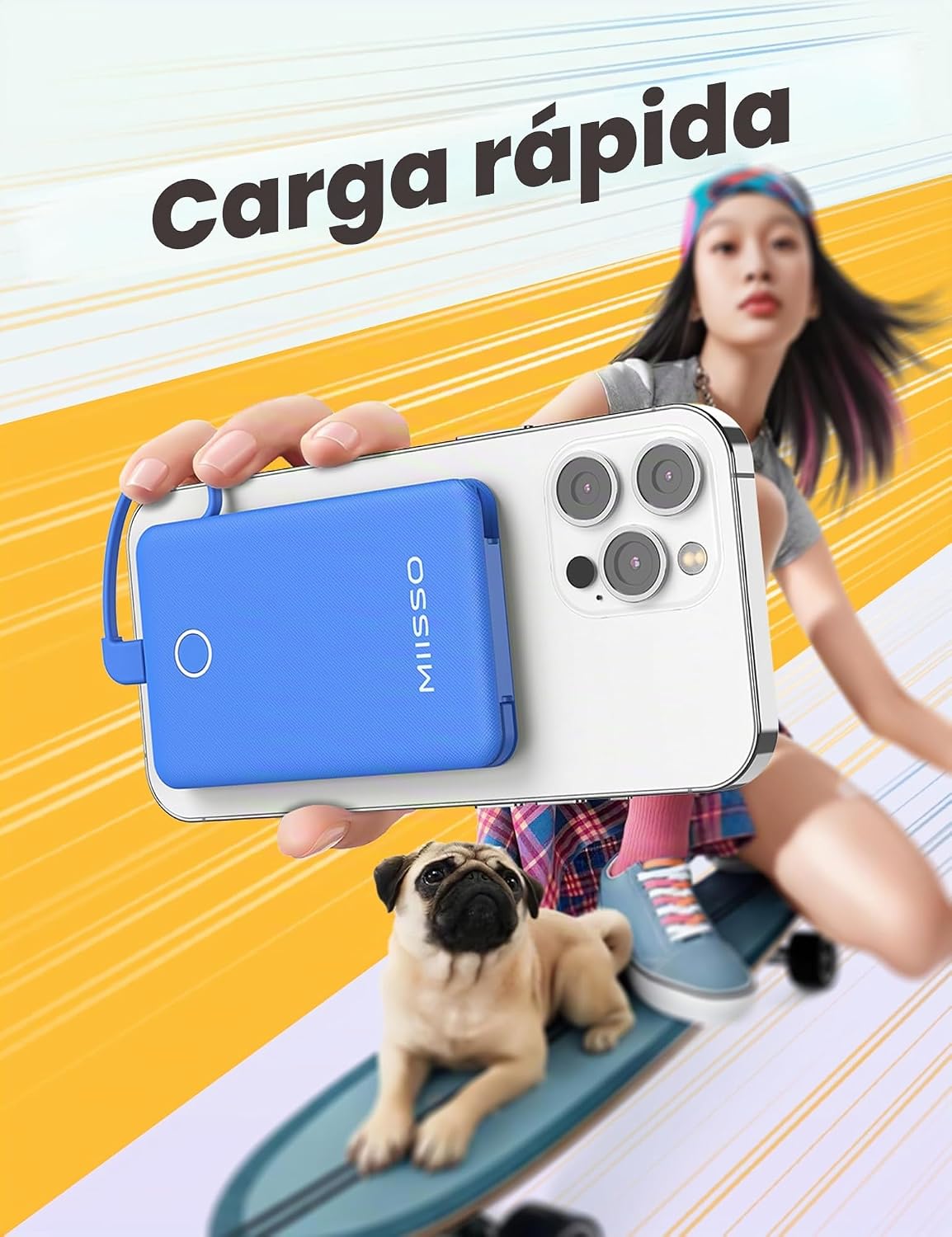 miisso - Batería externa de 6000 mAh ultradelgada con cables incorp...