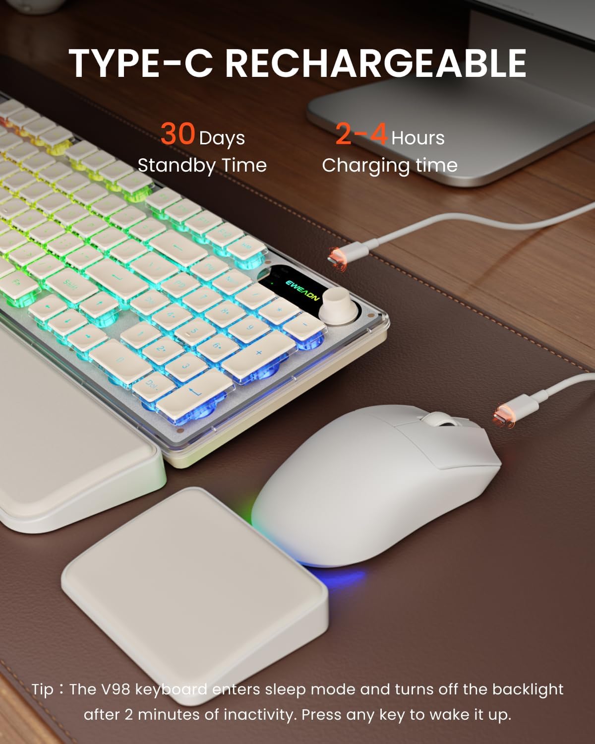 EWEADN V98 Combo de teclado y mouse inalámbrico con reposamuñecas d...