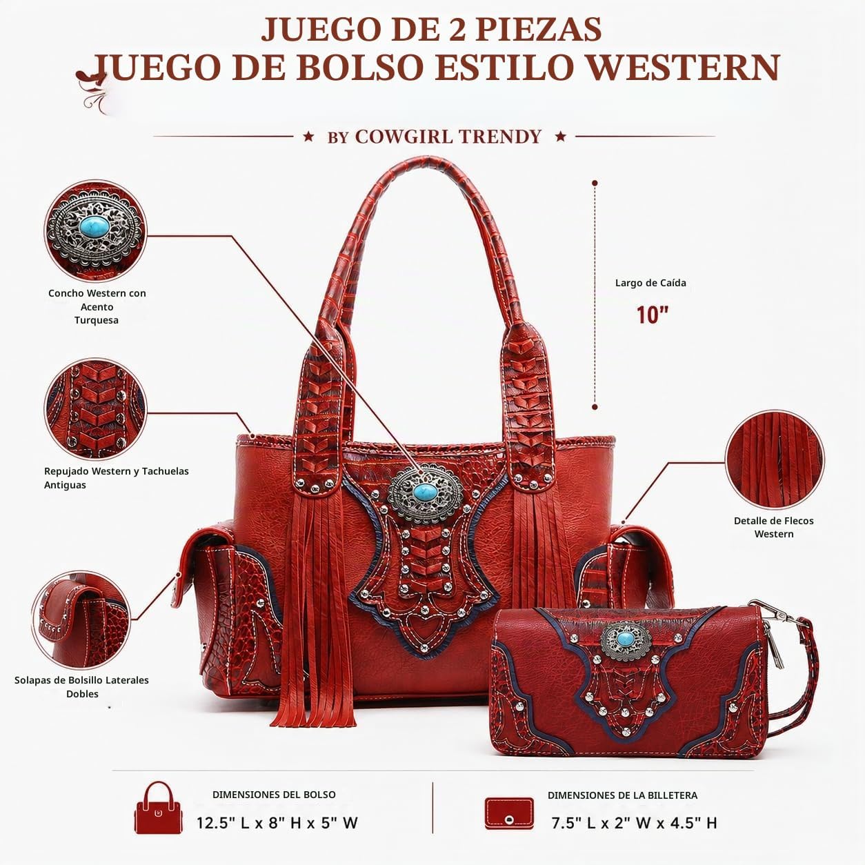 Estilo occidental vaquera tejida con flecos de cocodrilo magnífico...