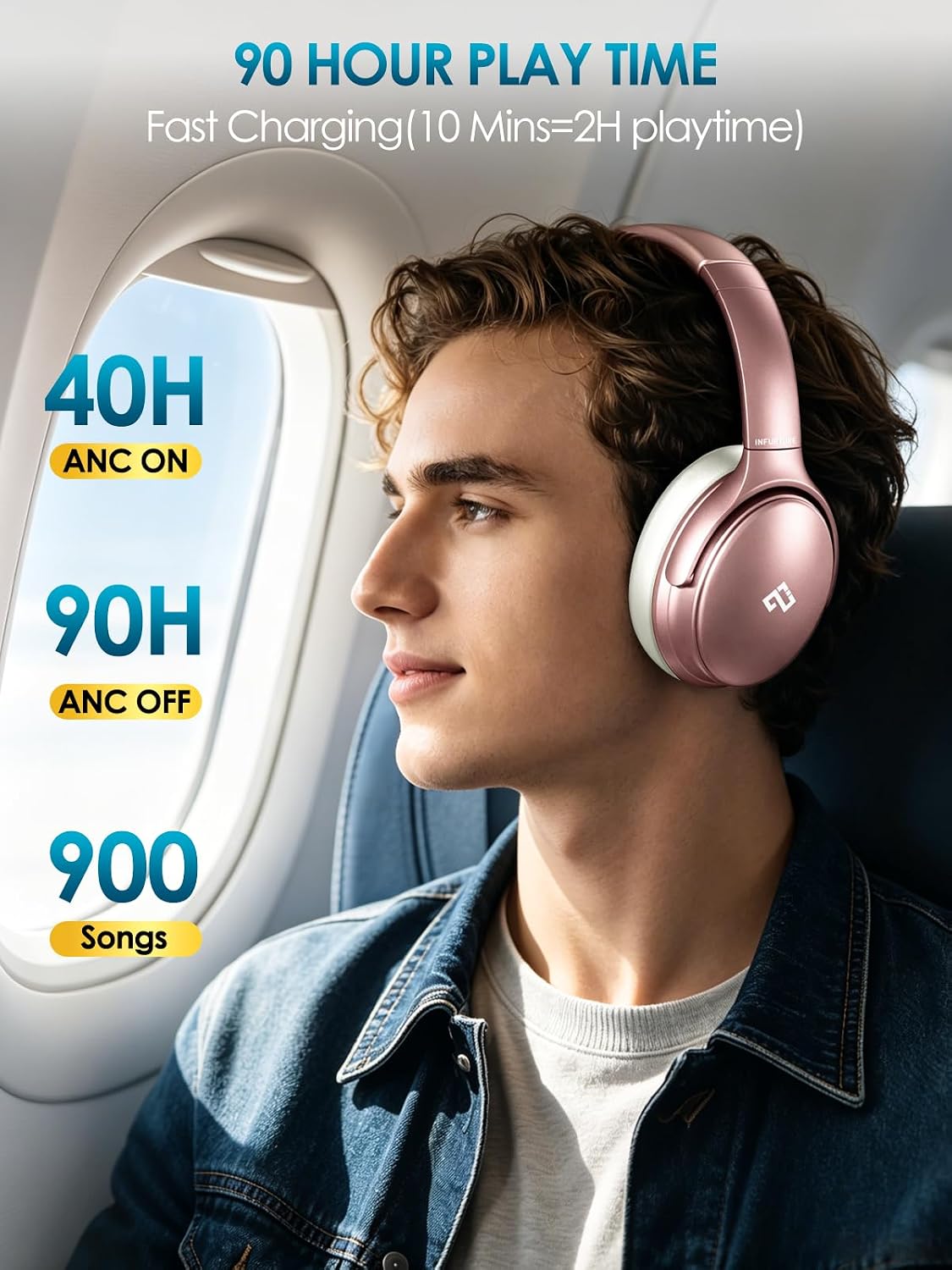 INFURTURE Auriculares rosados sobre la oreja, auriculares Bluetooth...