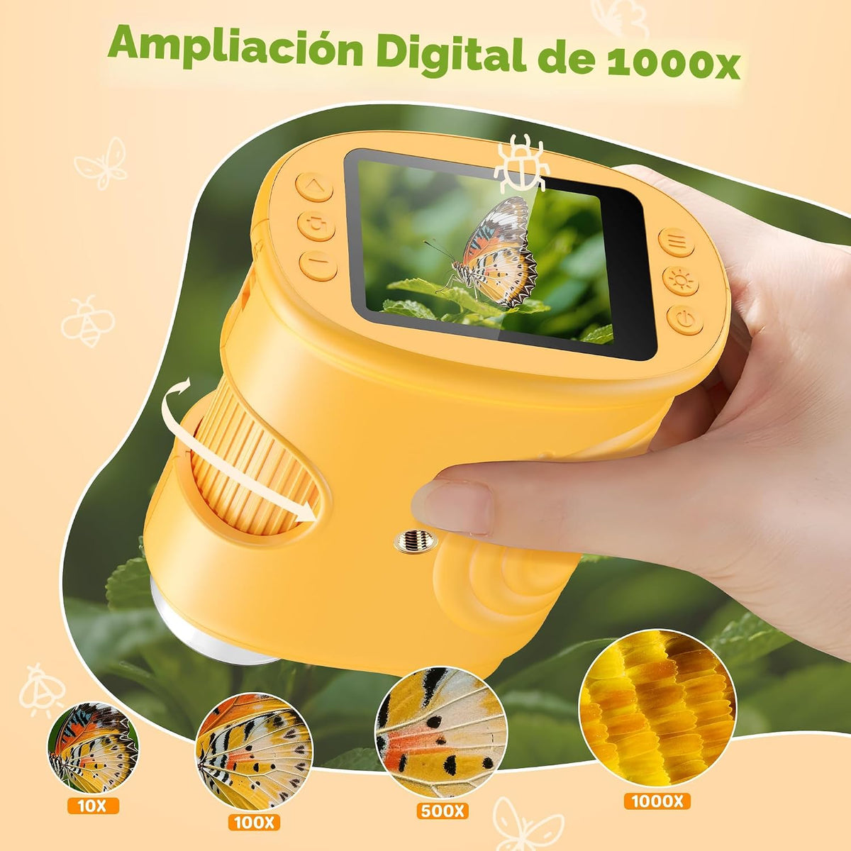 Microscopio digital de mano 1000X para niños: microscopio de bolsil...