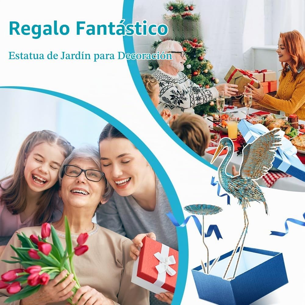 giole Estatuas de garza para exteriores con bandeja de hojas, estat...