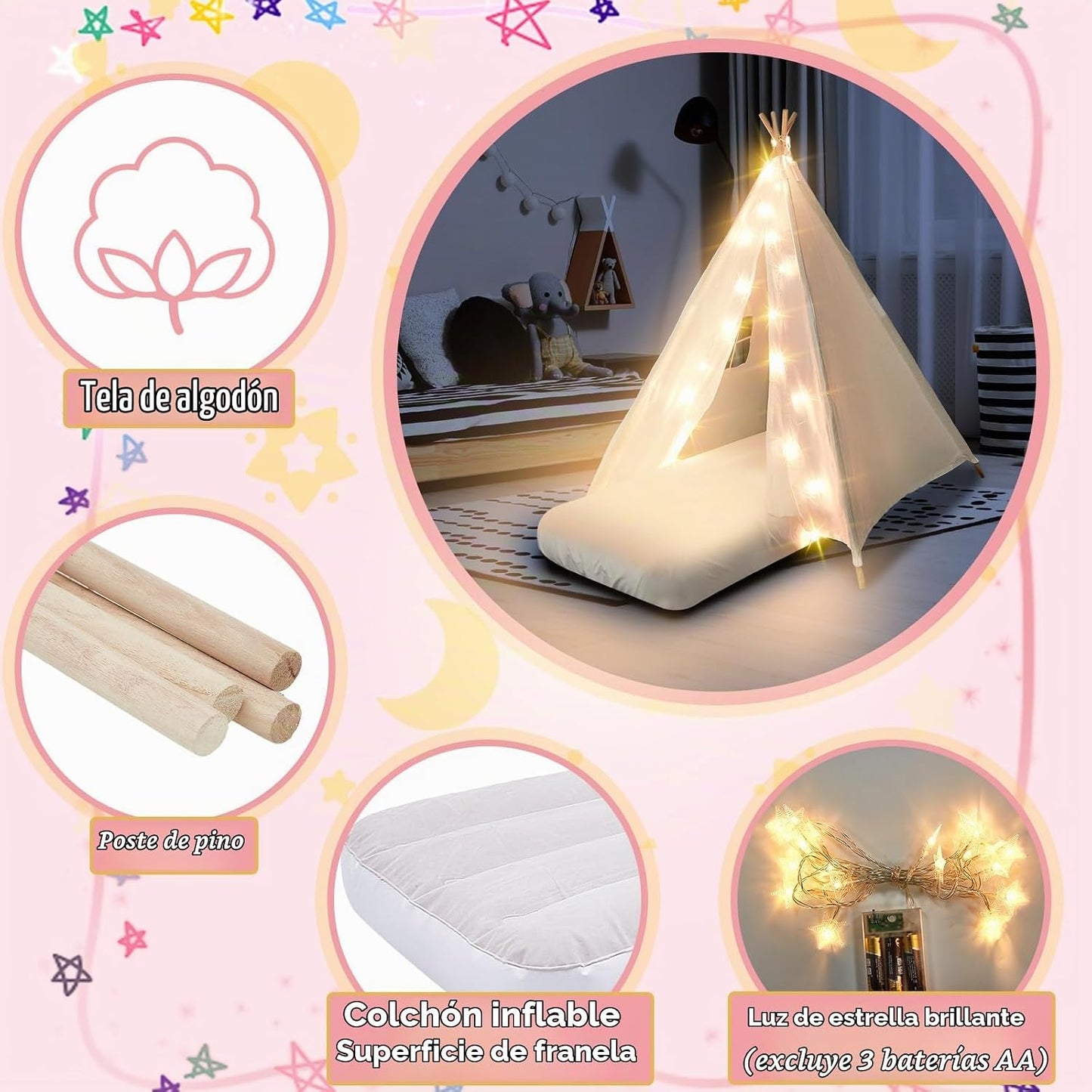 Lemosae Paquete de 2 Tiendas Teepee para Niños con Colchón, Sábana...